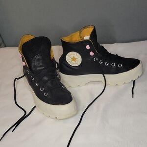 Converse Black and Pink High-Top Sneakers with Platform Sole